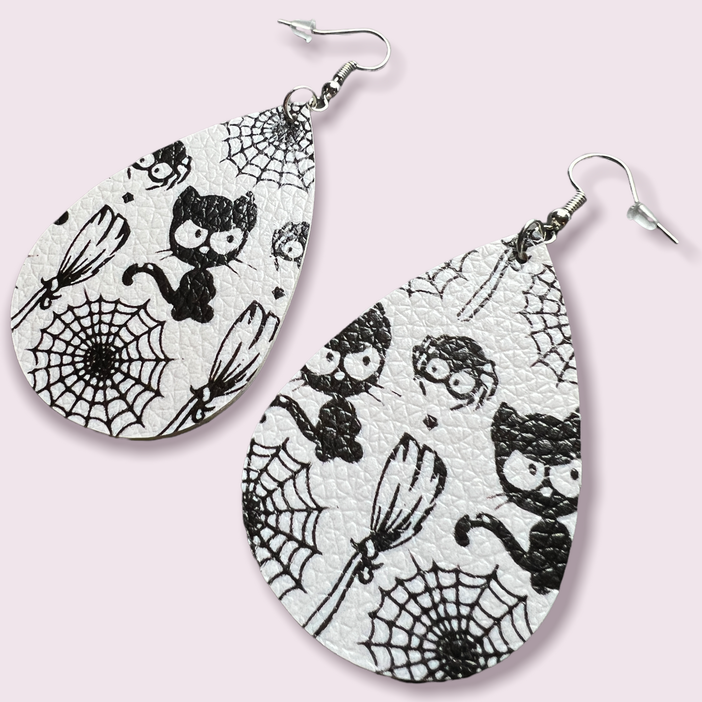 Whimsical Kitty and Spider Faux Leather Earrings