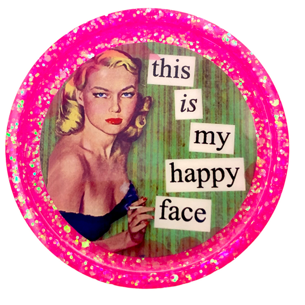 Retro “This is My Happy Face” Glitter Resin Coaster