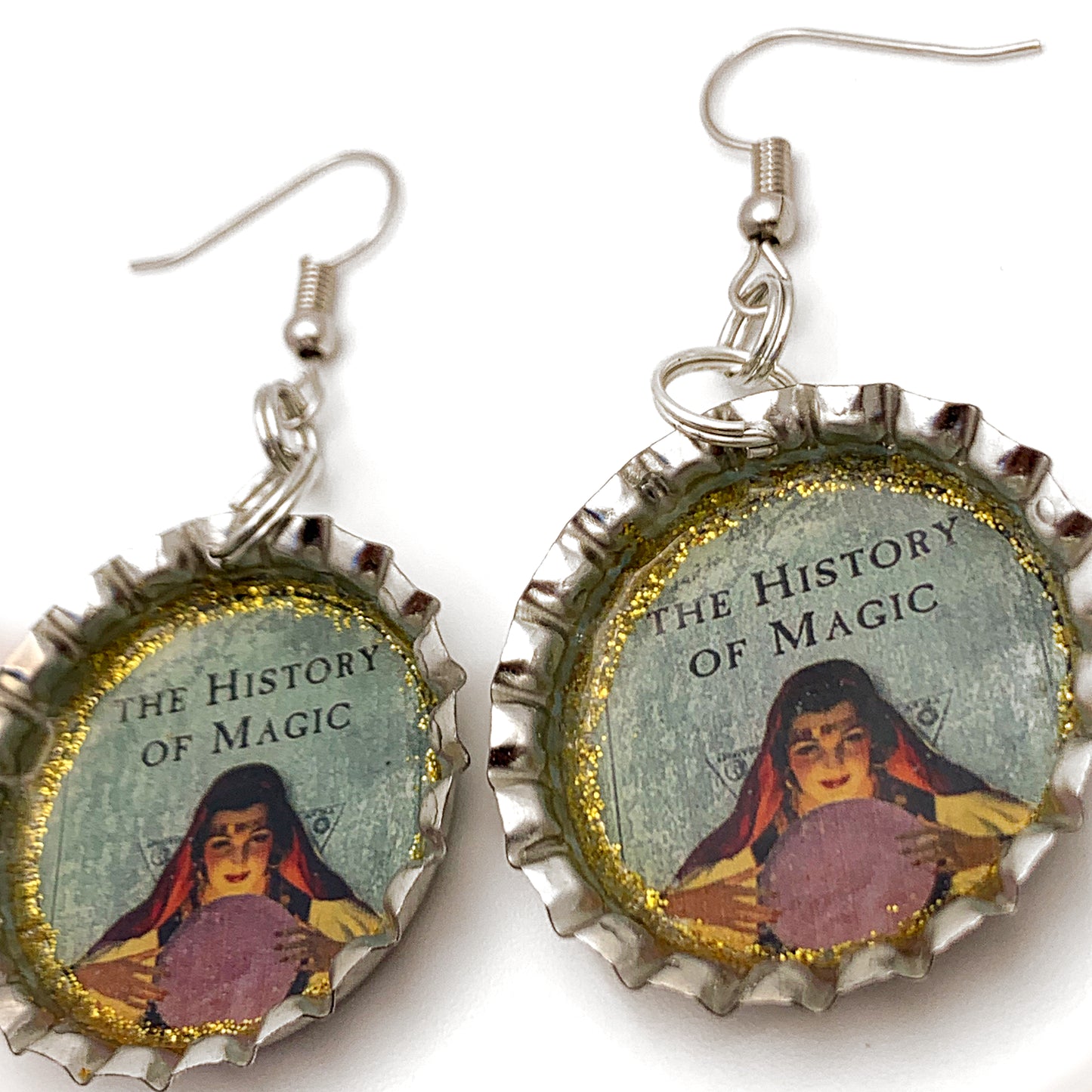 Fortune Teller Bottle Cap Earrings