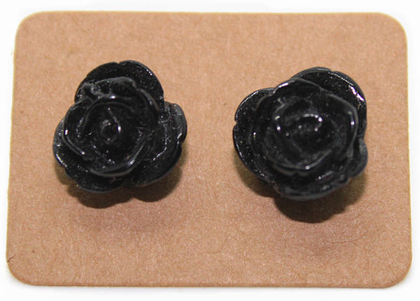 Black 10mm Resin Rose Stud Earrings