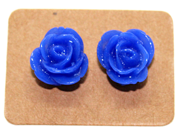 Royal Blue 10mm Resin Rose Stud Earrings