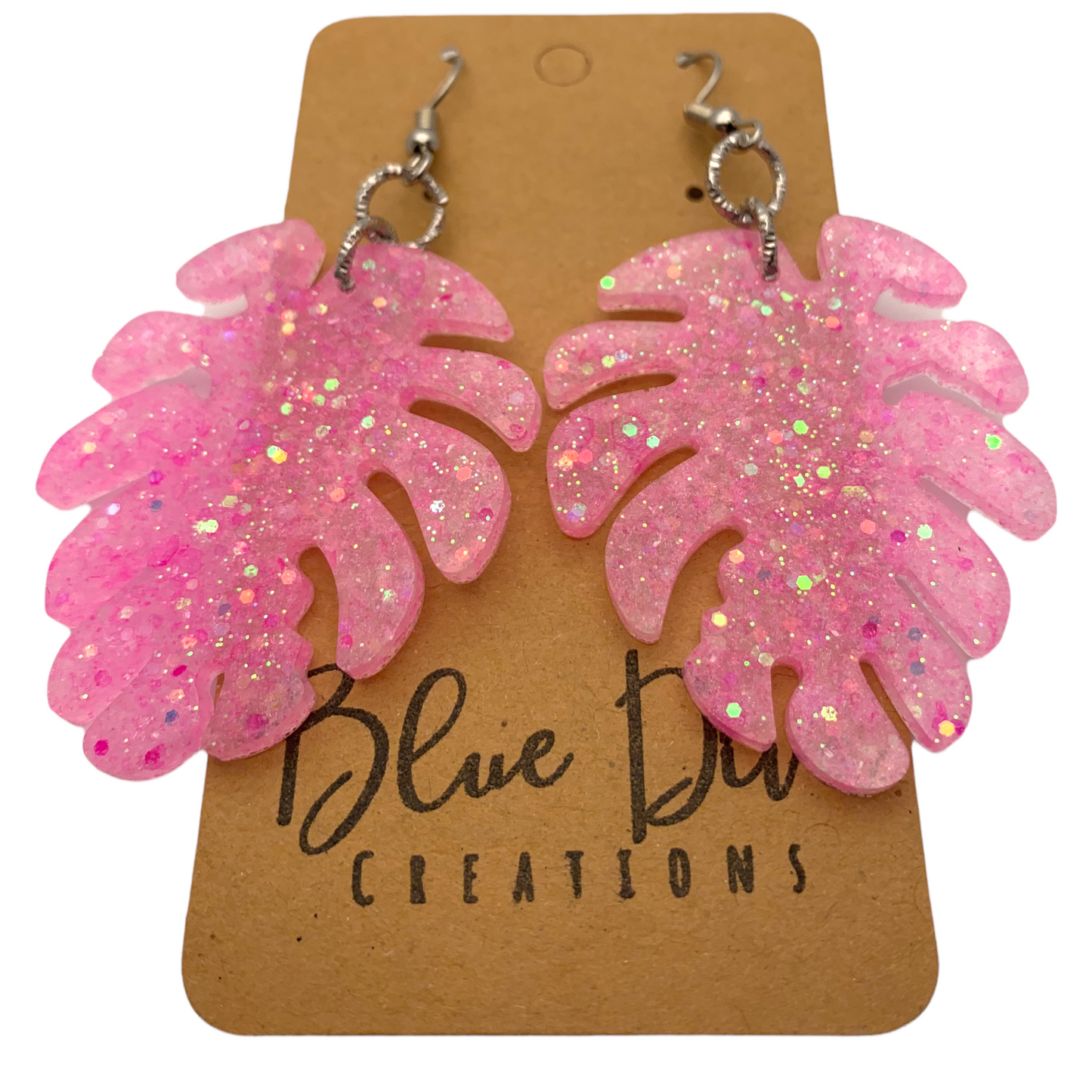 Pink Holographic Palm Resin Earrings