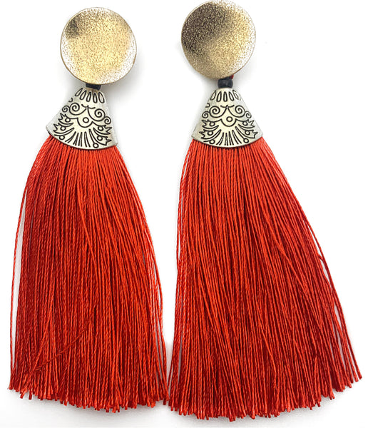 Long Red Tassel Earrings
