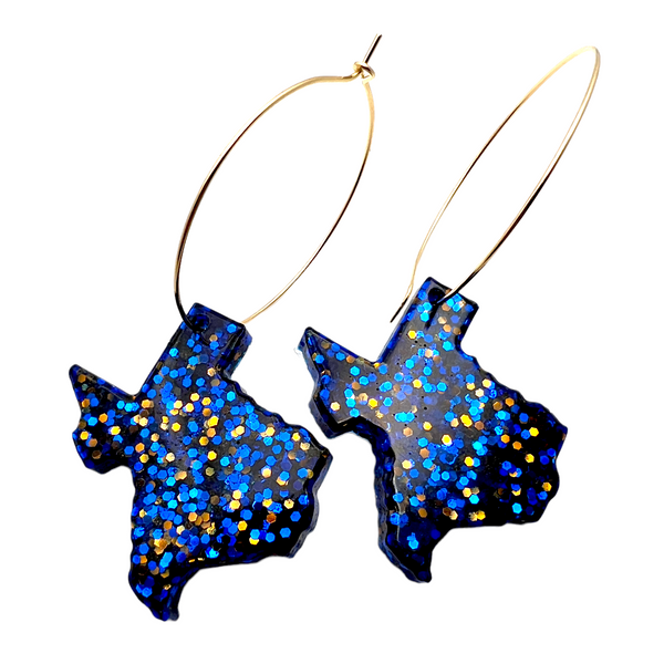 Royal Blue & Orange Texas Glitter Resin Earrings