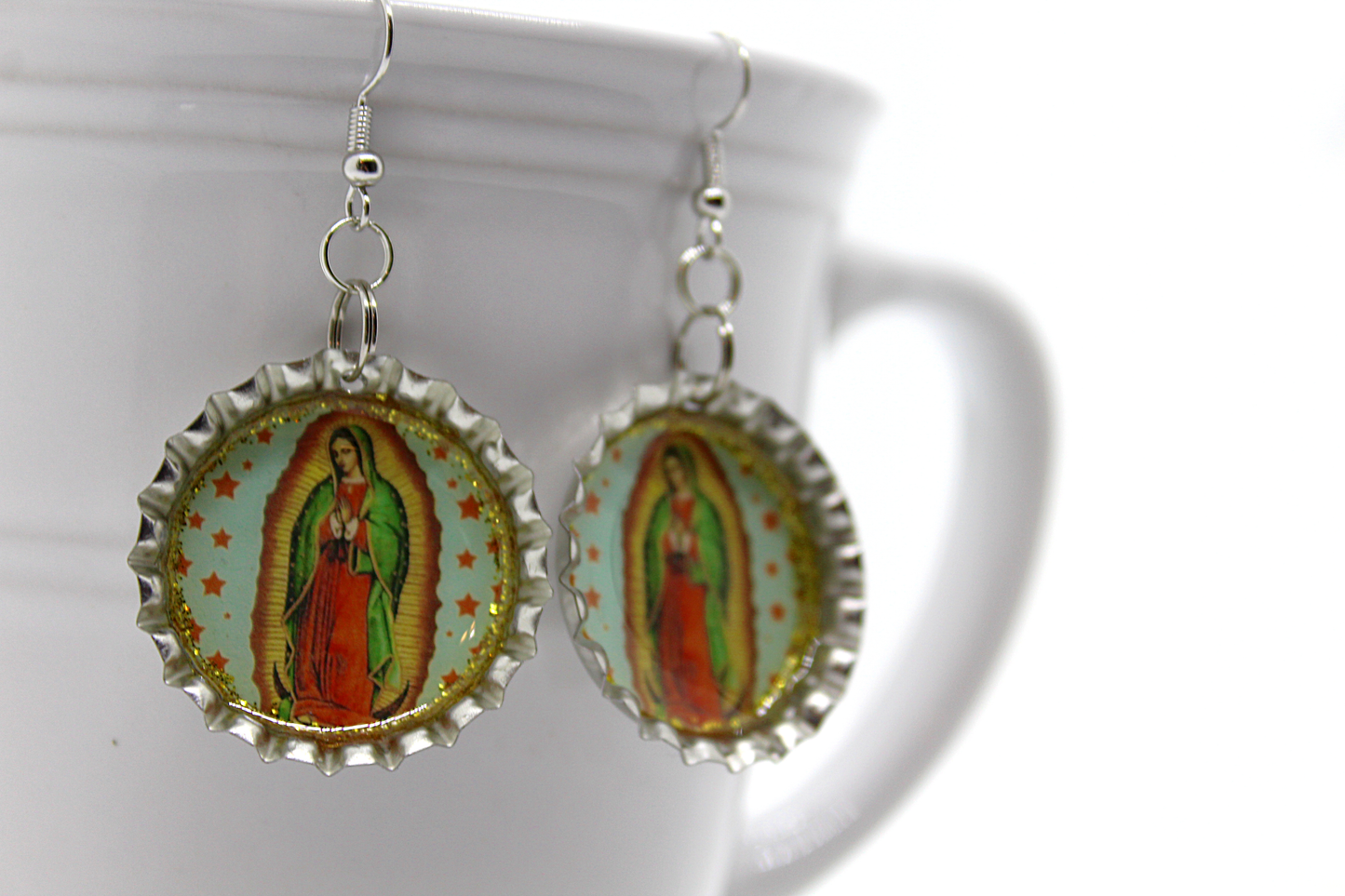 Virgen de Guadalupe Bottle Cap Earrings
