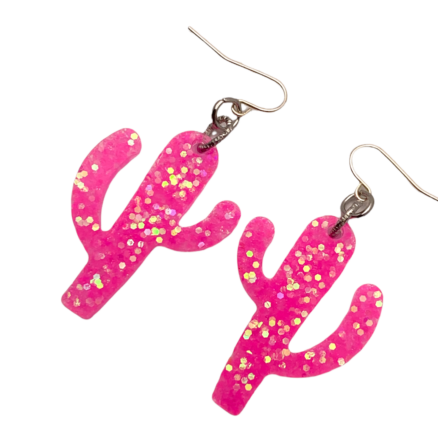 Neon Pink Cactus Resin Earrings
