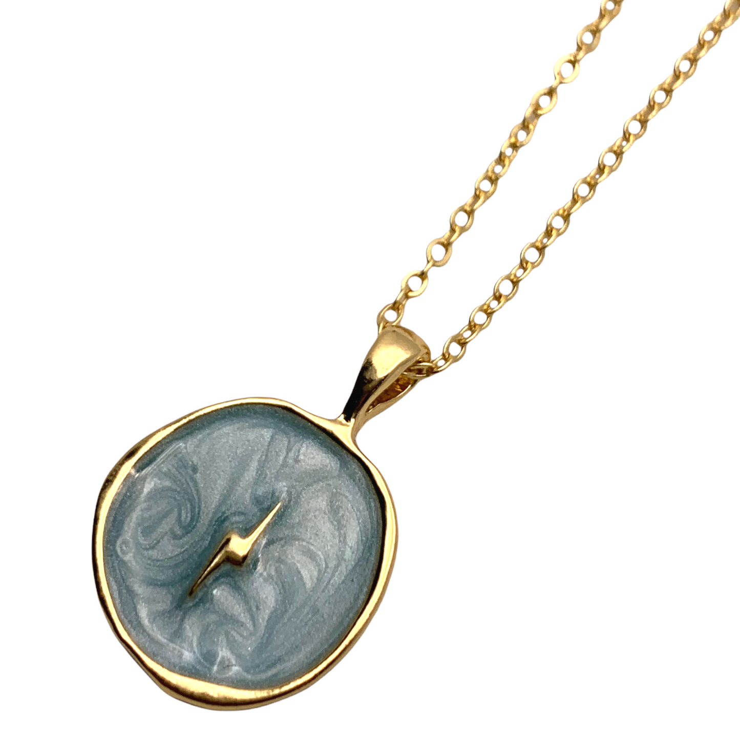 Light Blue & Gold Lightning Necklace