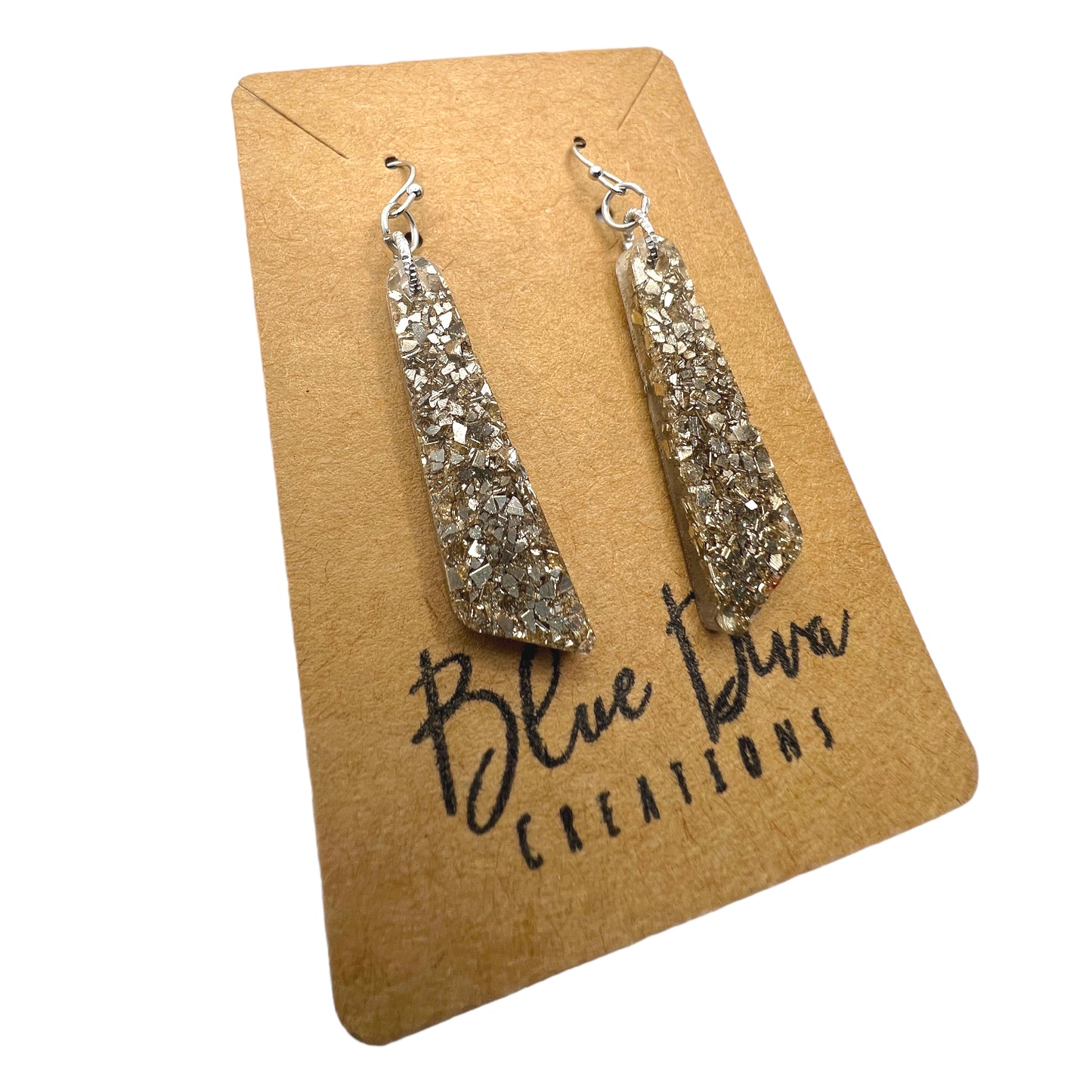 Small Vintage Gold Crushed Glass Resin Dangle Earrings