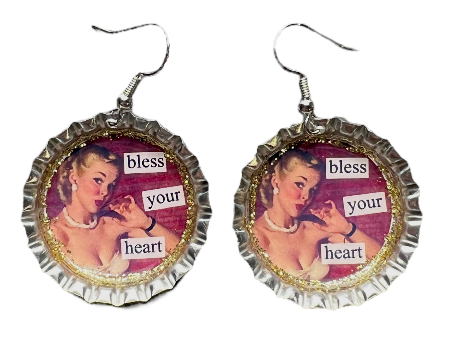 “Bless Your Heart” Retro Bottle Cap Earrings