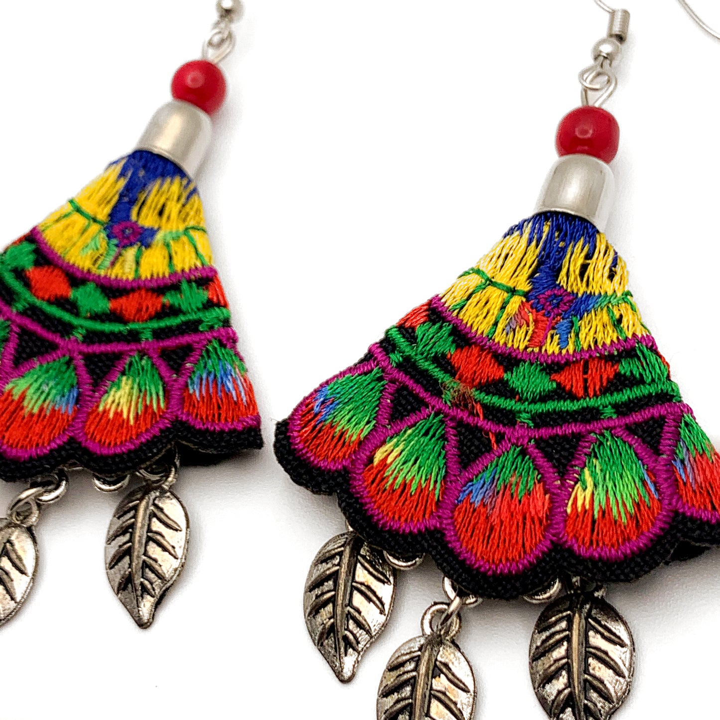 Mexican Embroidered Red Multicolored Earrings