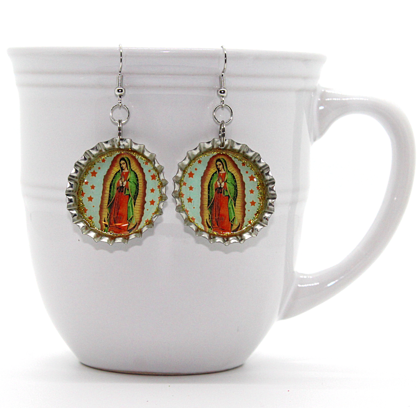 Virgen de Guadalupe Bottle Cap Earrings