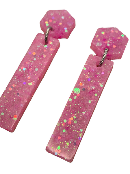 Bubblegum Pink Resin Bar Earrings