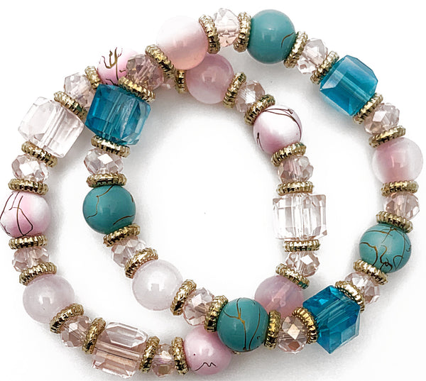 Set of 2 Faceted Glass Bead Bracelets