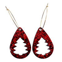 Red Glitter “Christmas Tree” Resin Earrings