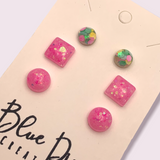 Set of 3 “Pink Pop” Resin Stud Earrings