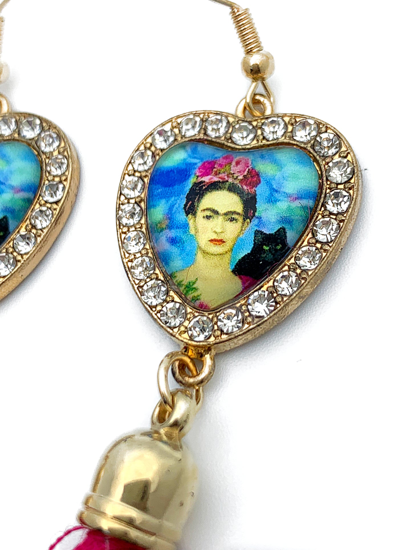 Frida Heart Fuchsia Long Tassel Earrings