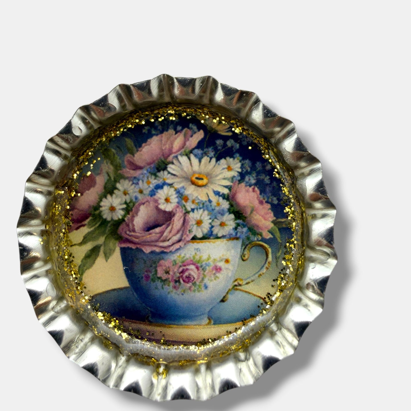 Floral Teacup Bottle Cap Magnet Set