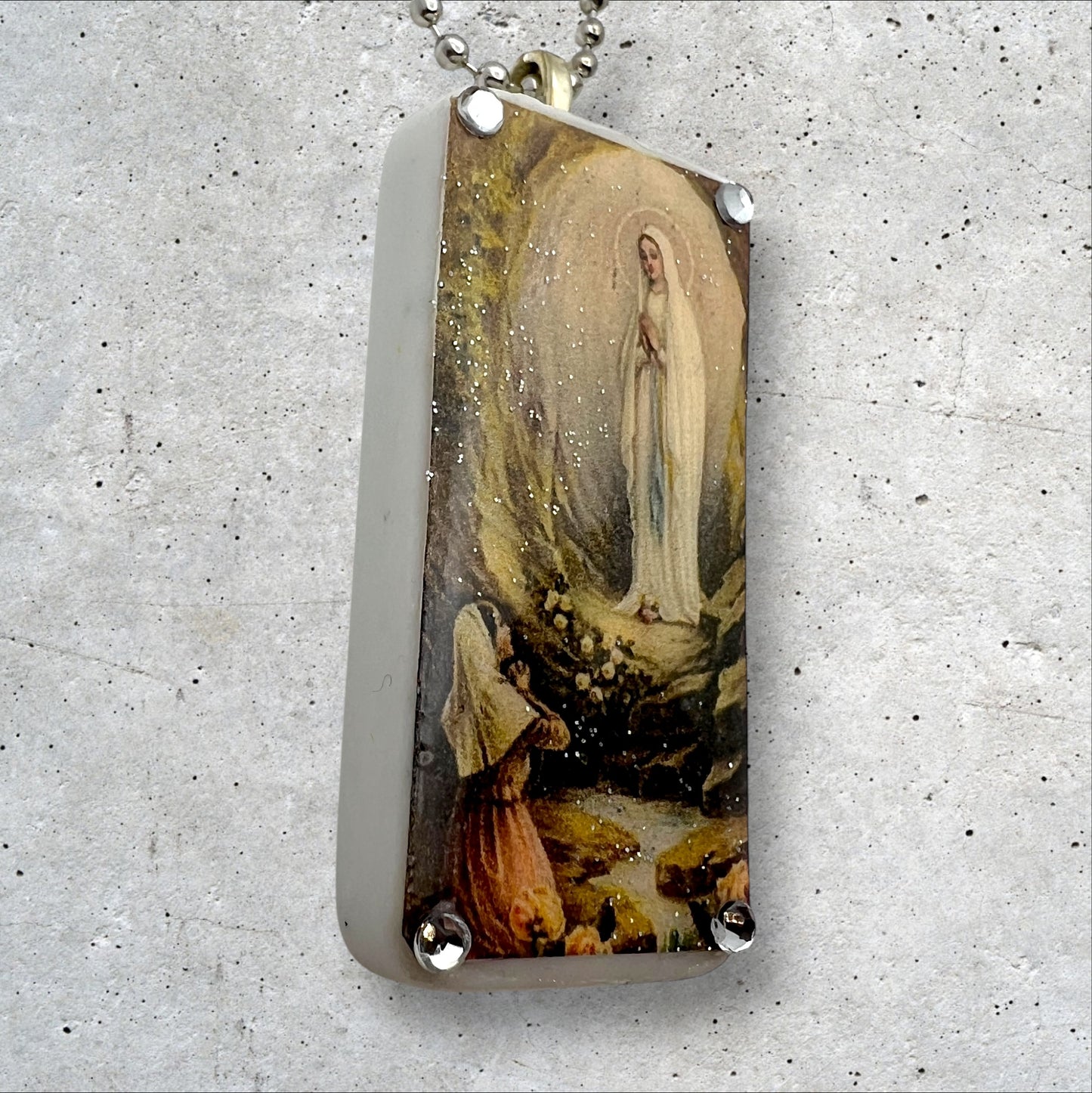 Religious Blessed Mother Upcycled Domino Pendant Necklace