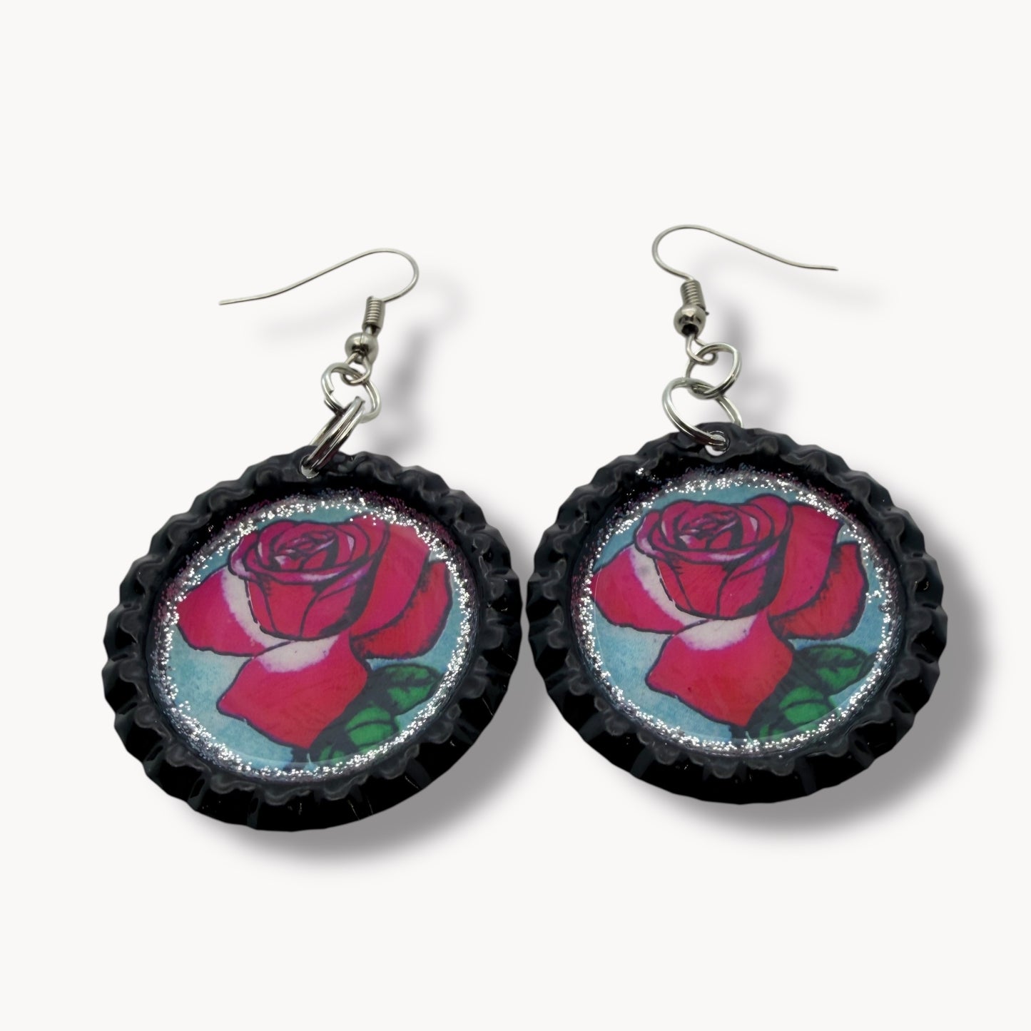 “La Rosa” Bottle Cap Earrings