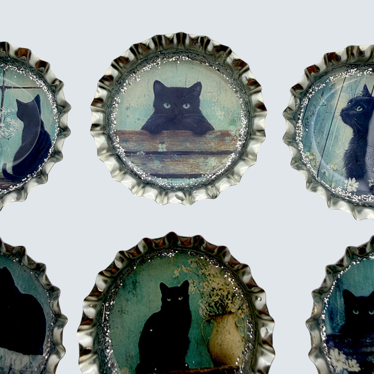 Vintage Black Cat Bottle Cap Magnets