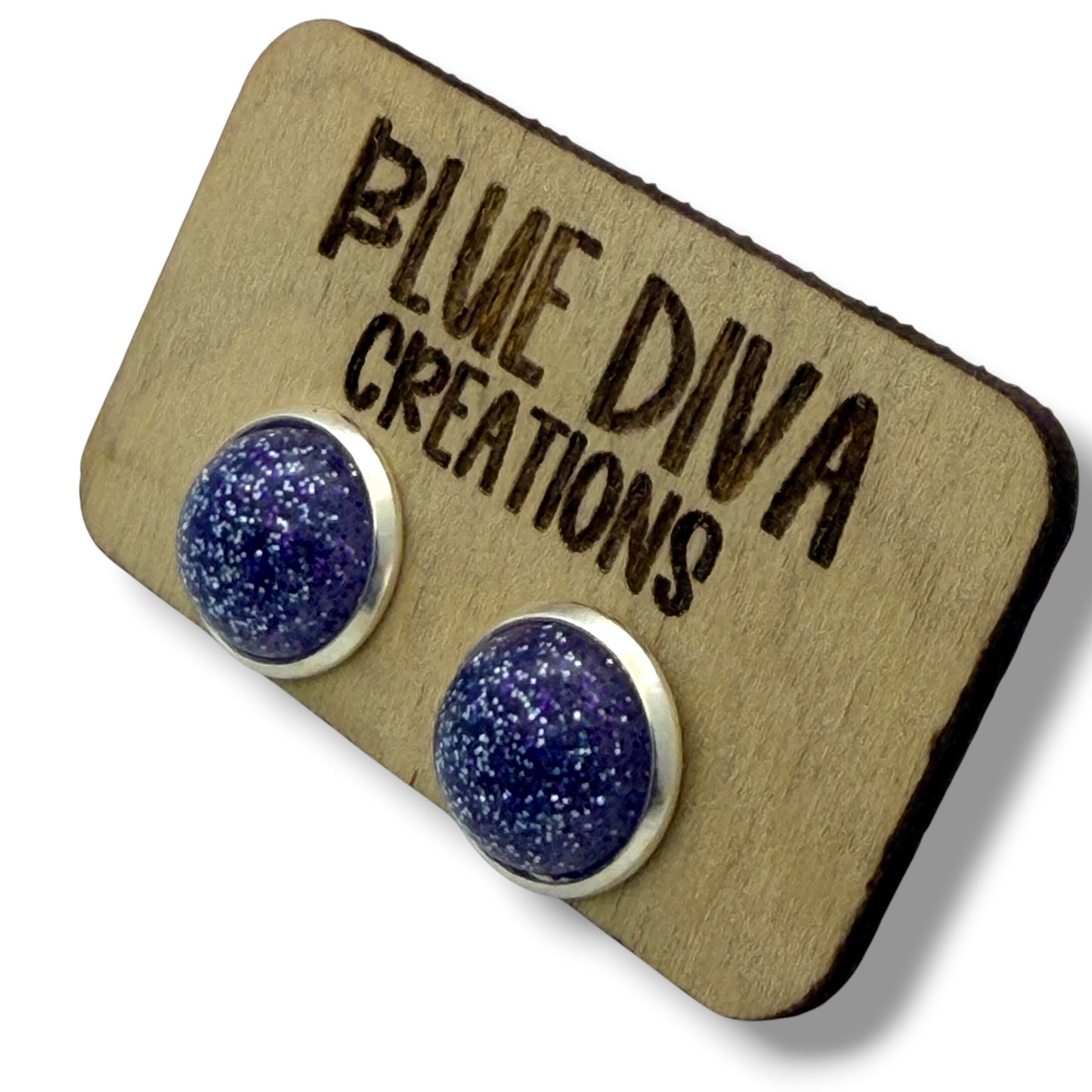 Blue & Purple Glitter Stud 12mmEarrings