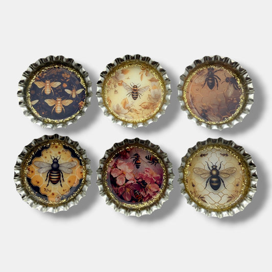 Cottagecore Bee Magnets – Handmade Honeybee Fridge Decor Set of 6