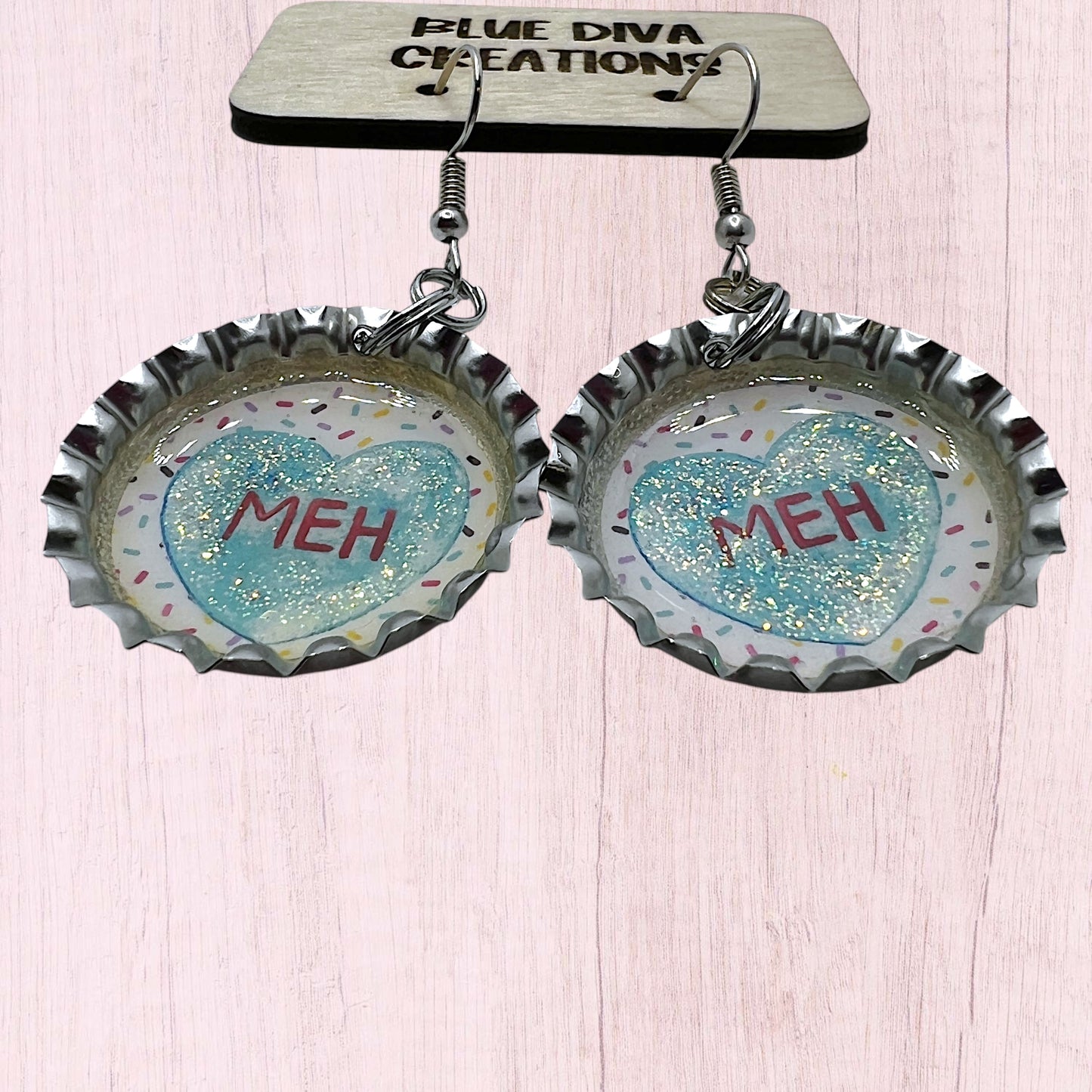 Valentine “Meh” Bottle Cap Earrings