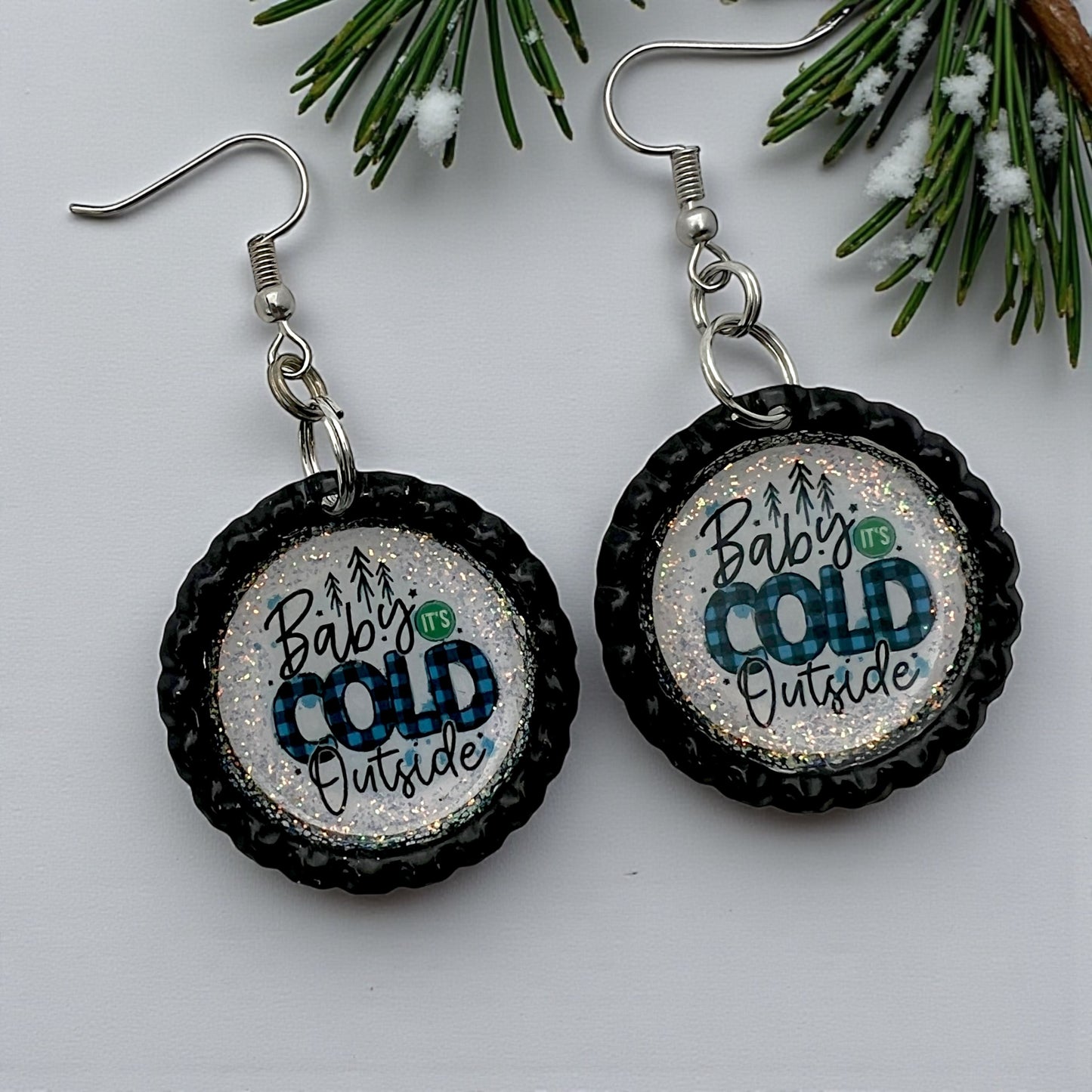 “Baby it’s Cold Outside” Bottle Cap Earrings