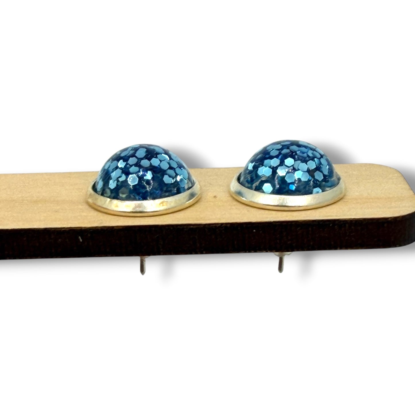 Light Blue Glitter Resin Stud 12mm Earrings