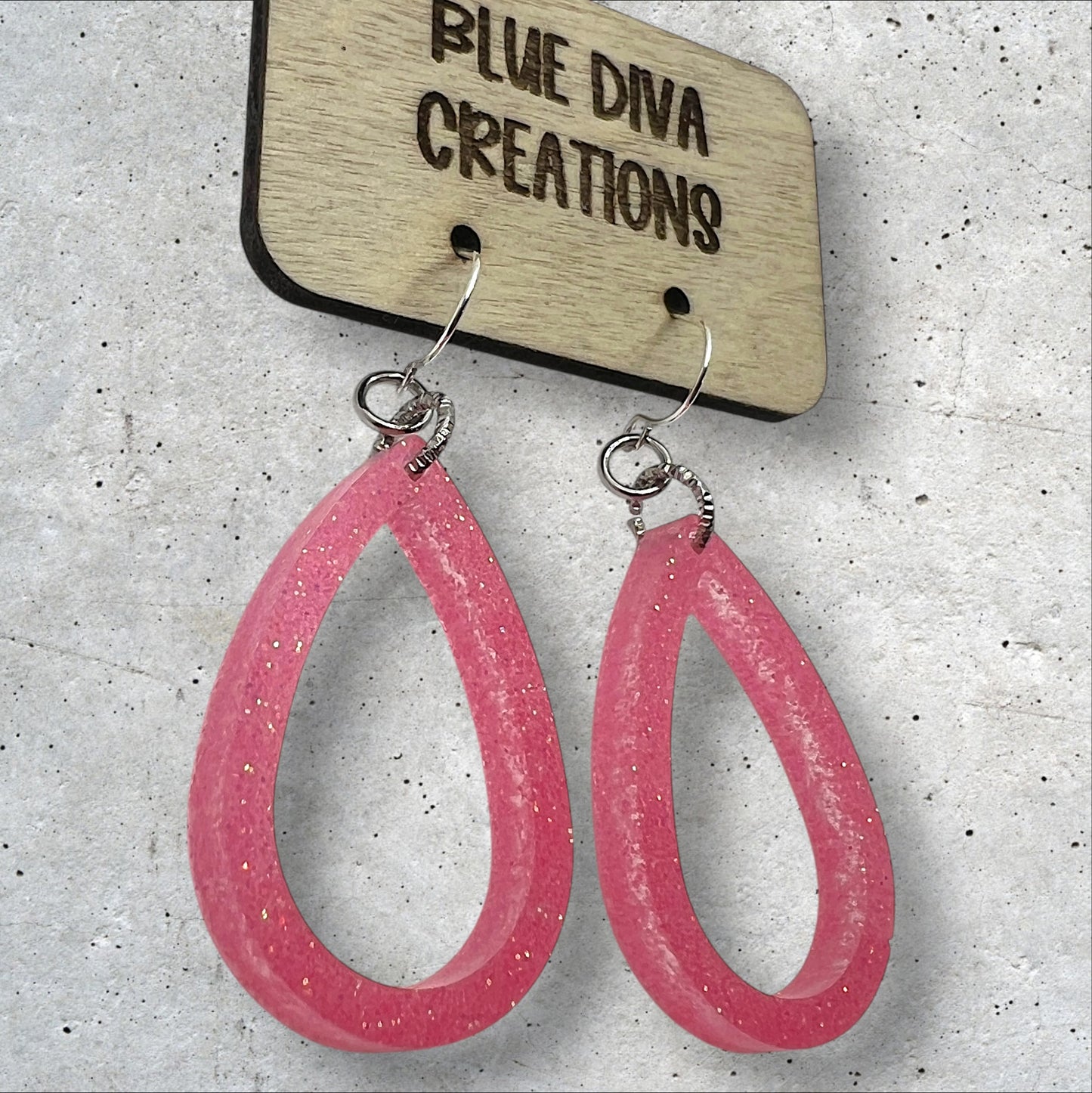 Ice Pink Open Teardrop Resin Earrings