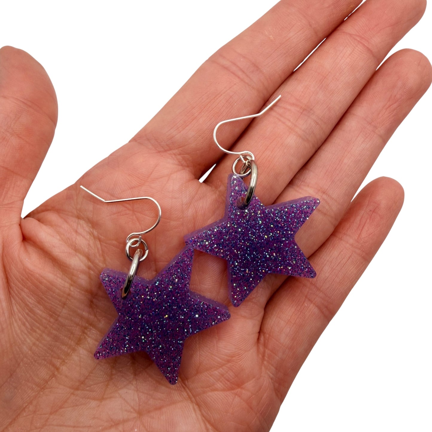 Purple Glitter Resin Star Earrings