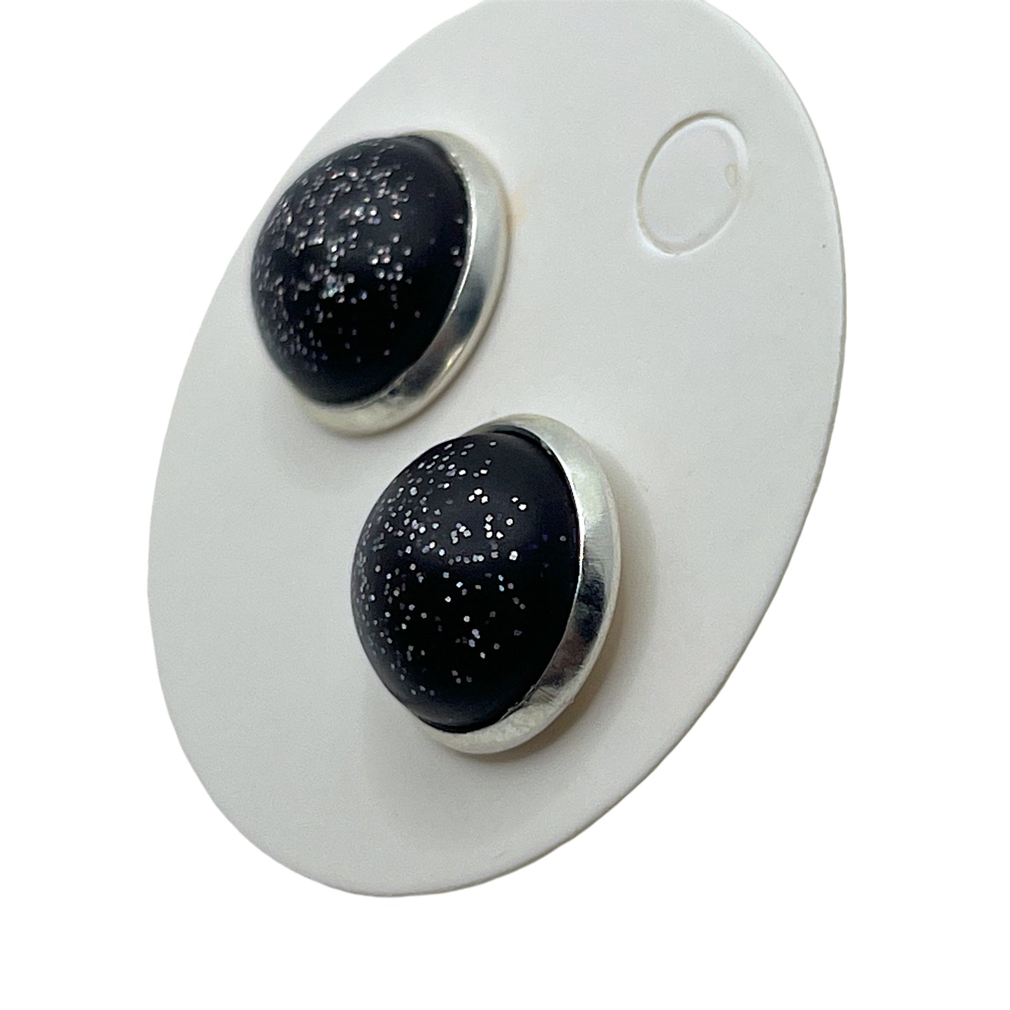 Black & Silver Matte Finish Glitter Post 12mm Mini Earrings