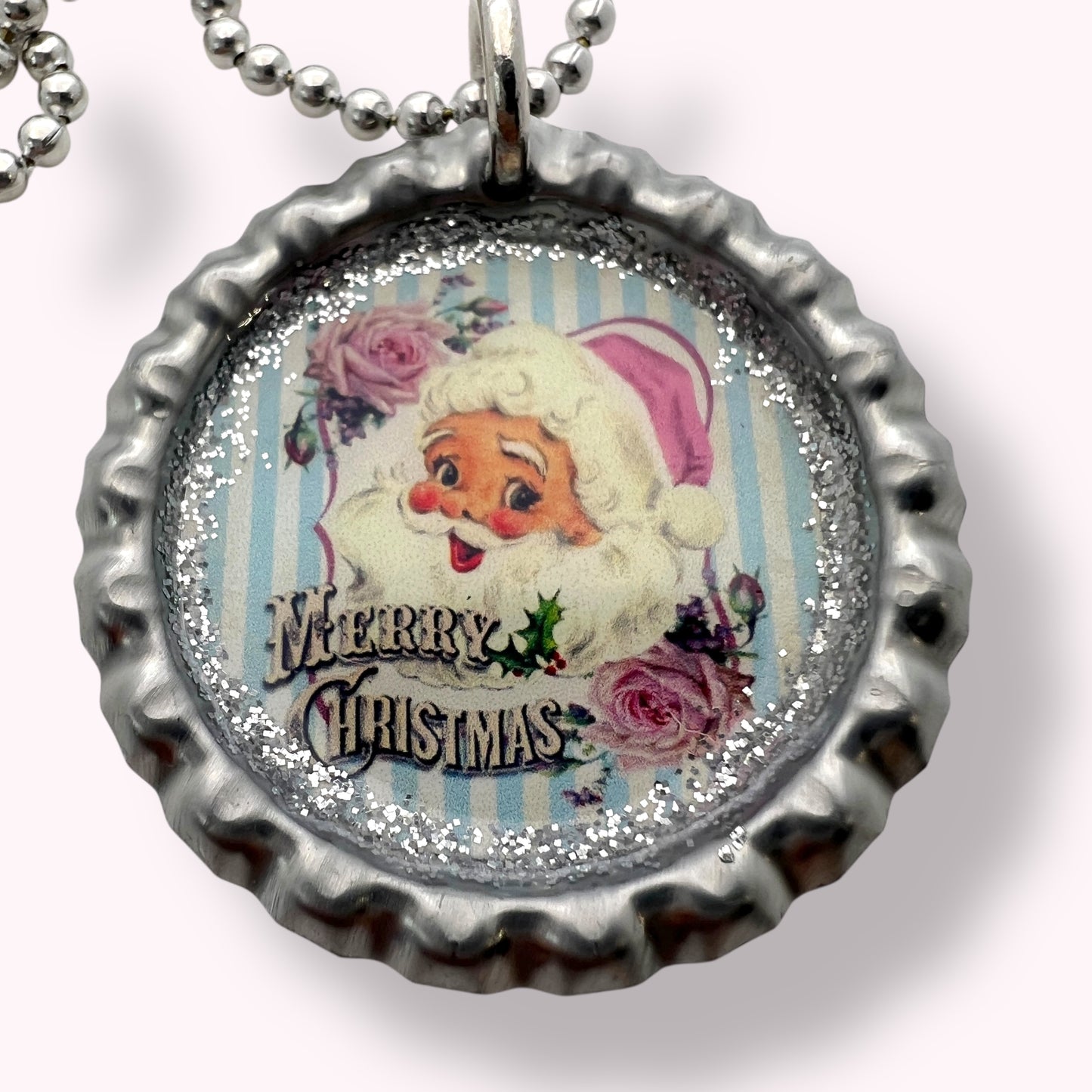 Retro Santa Bottle Cap Necklace