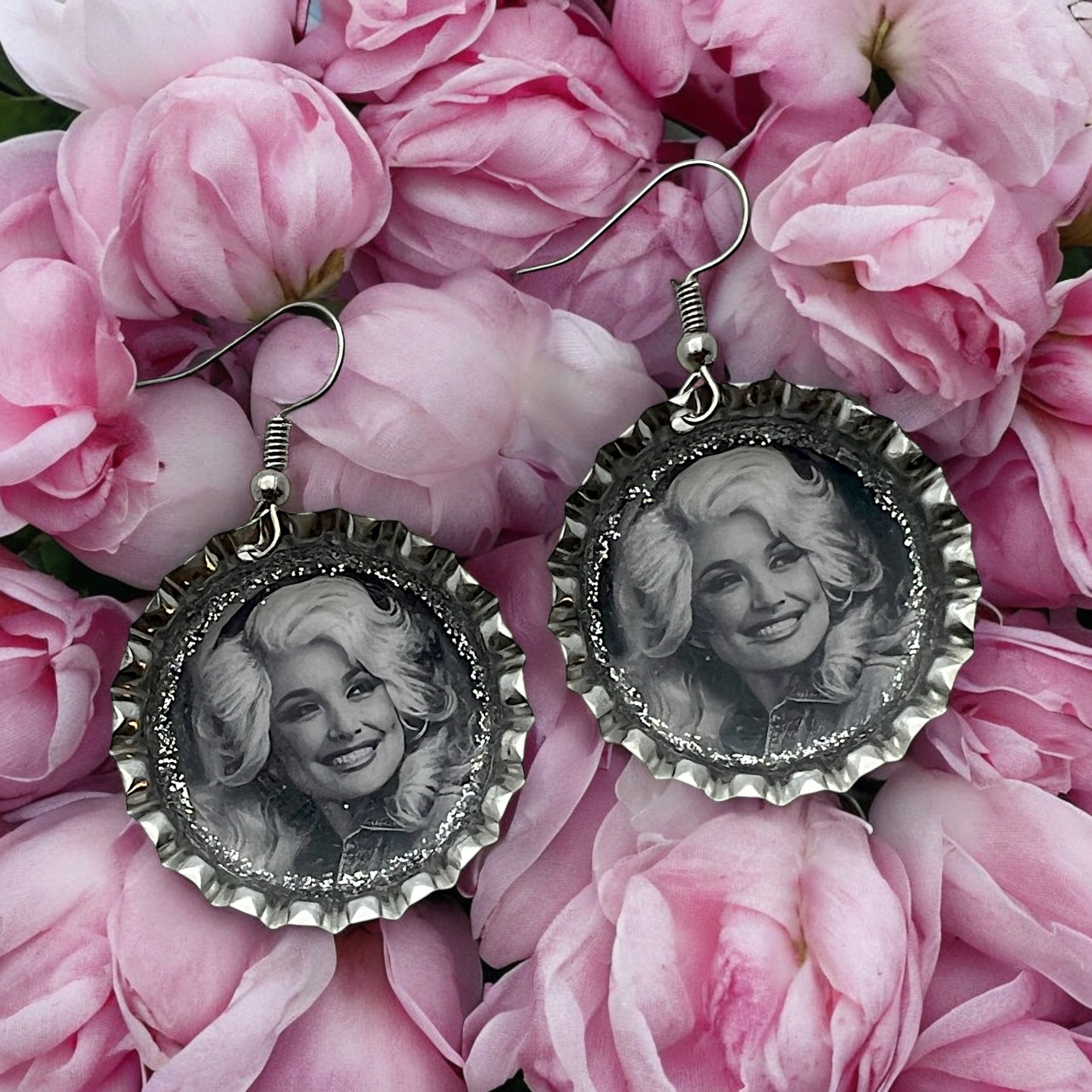 Dolly Black & White Bottle Cap Earrings