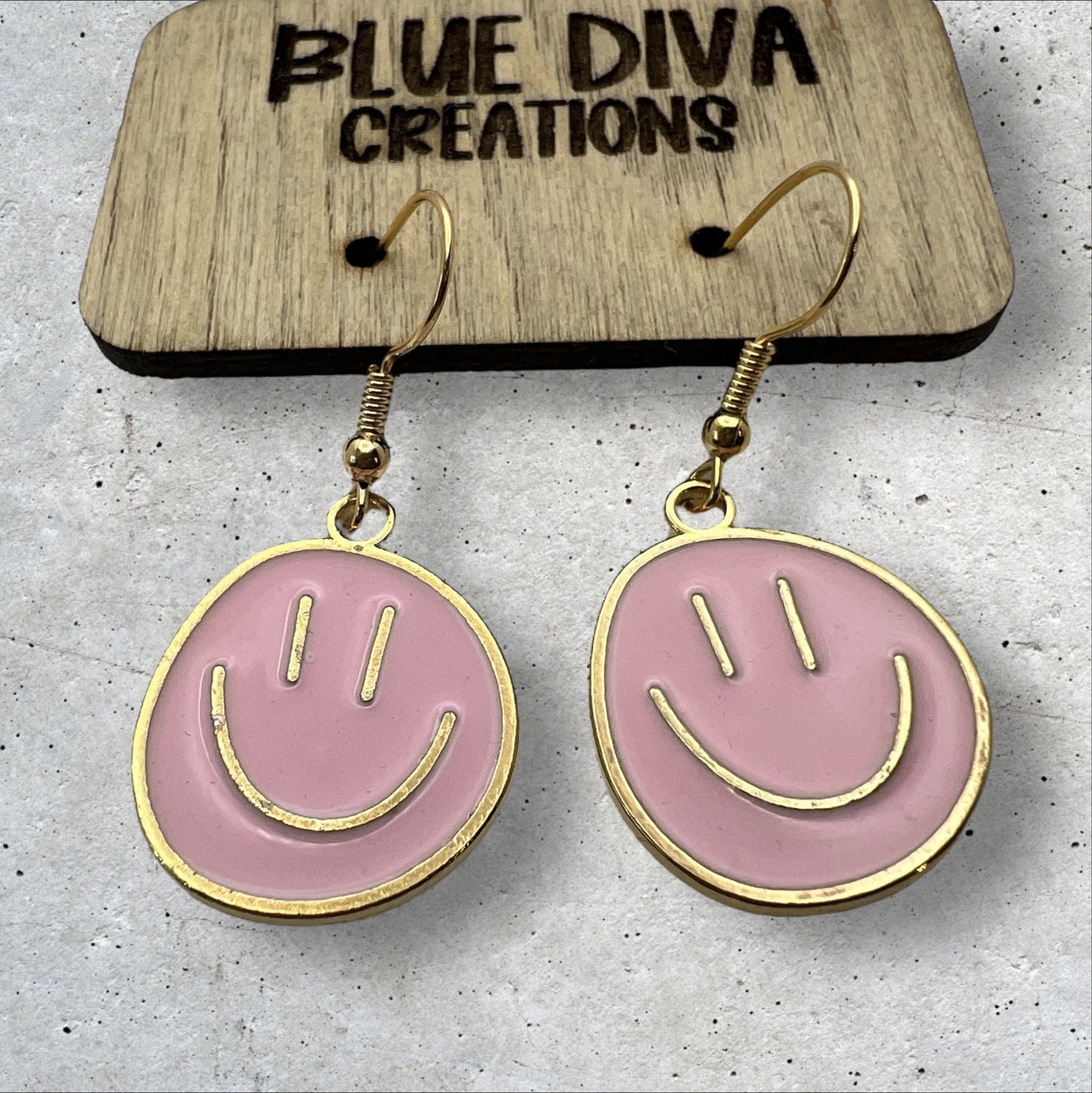 Pink & Gold Metal Smiley Face Earrings