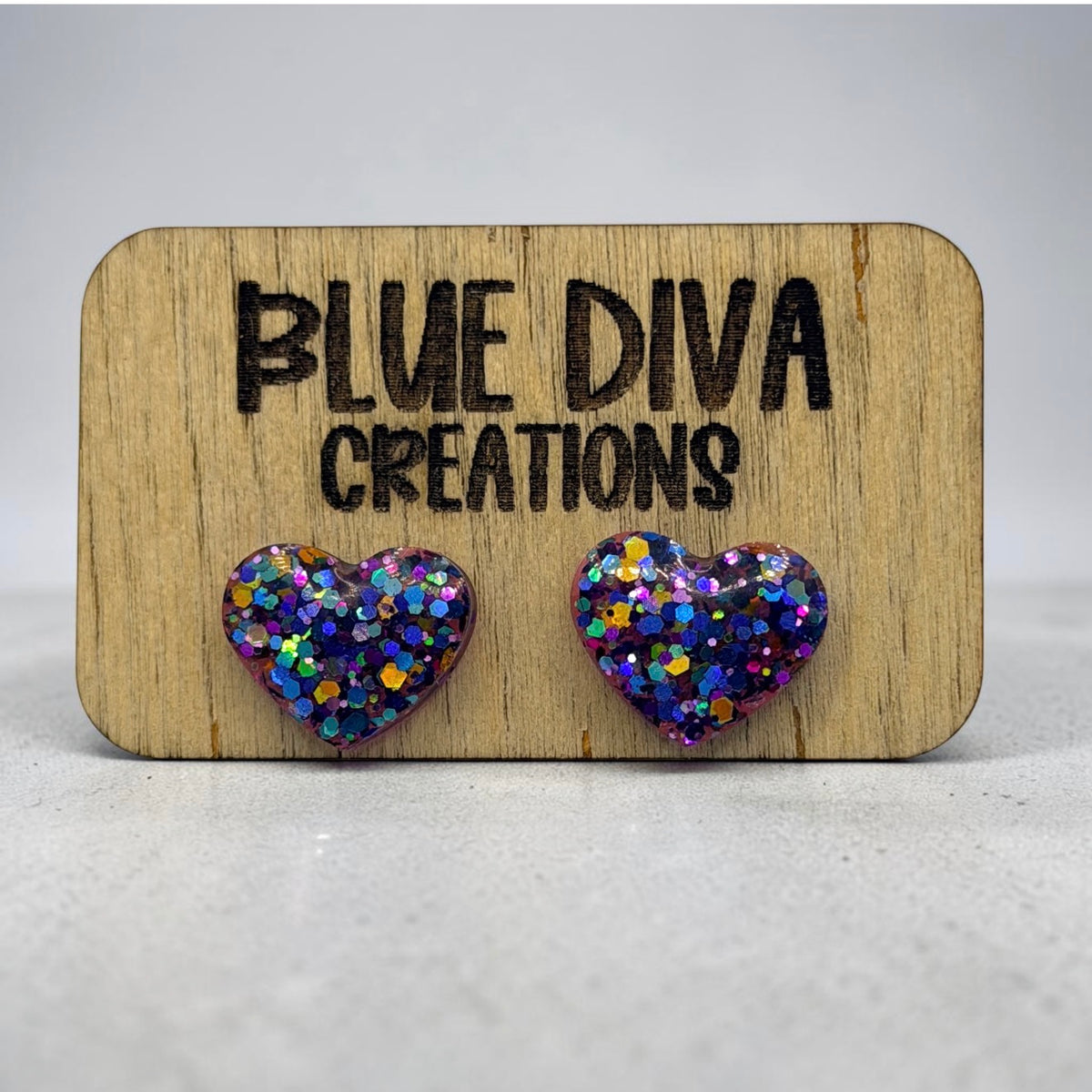 Rainbow Multicolor Glitter Heart Stud Earrings