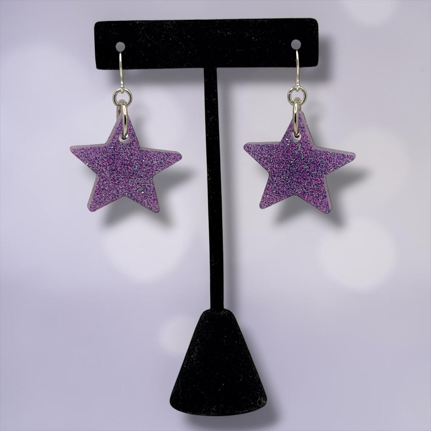 Purple Glitter Resin Star Earrings