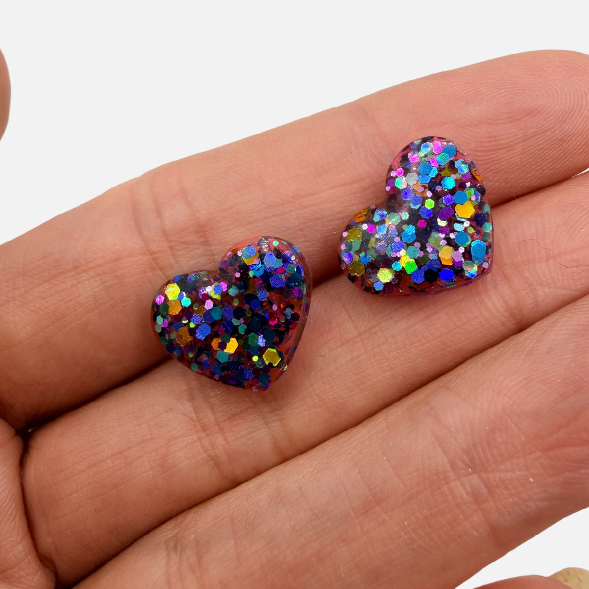 Rainbow Multicolor Glitter Heart Stud Earrings