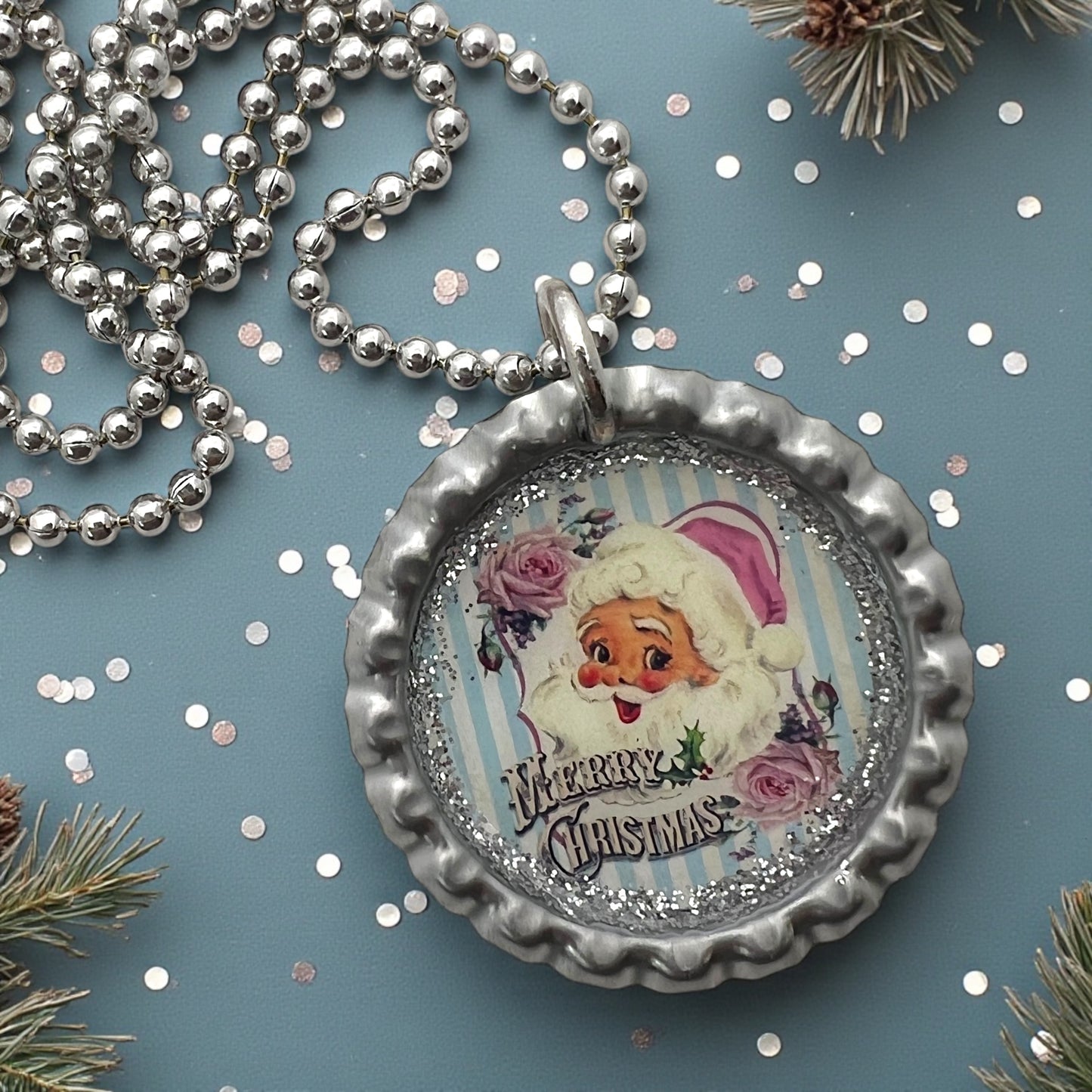 Retro Santa Bottle Cap Necklace