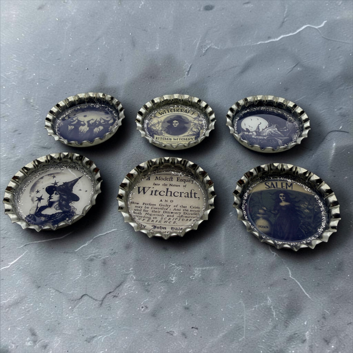 Salem Witchcraft Bottle Cap Magnet Set