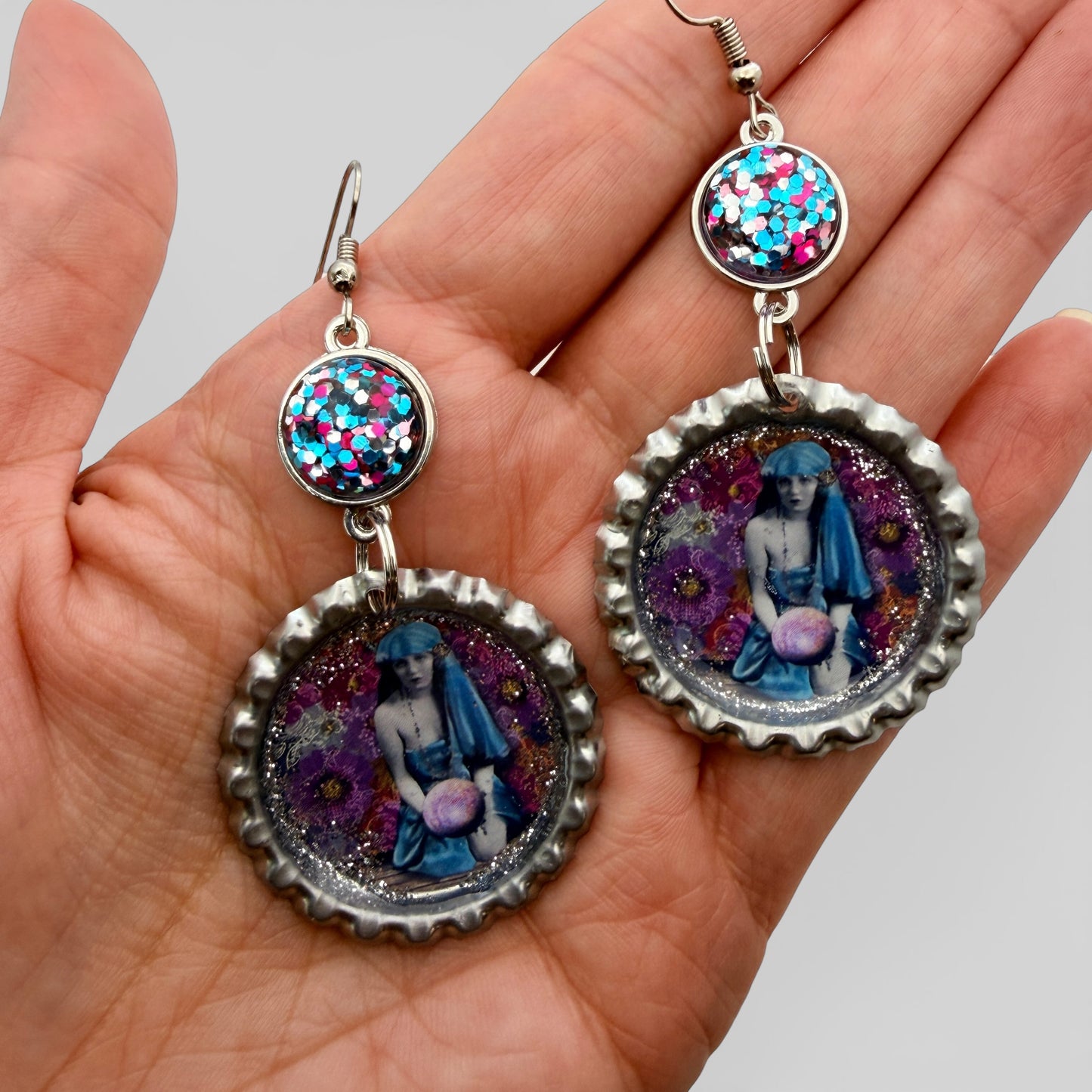 Mystic Fortune Teller Bottle Cap Earrings