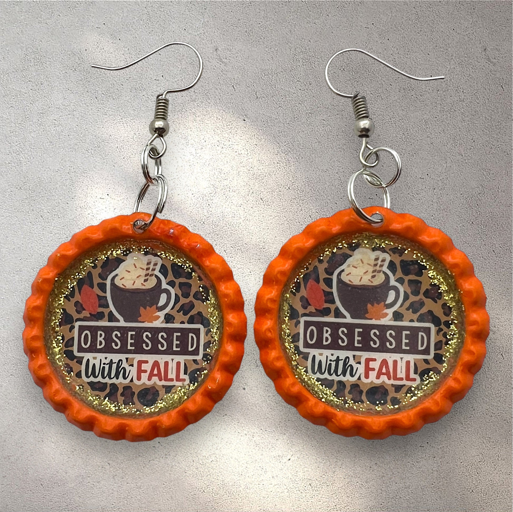 Obsessed with Fall Orange Bottle Cap Earrings