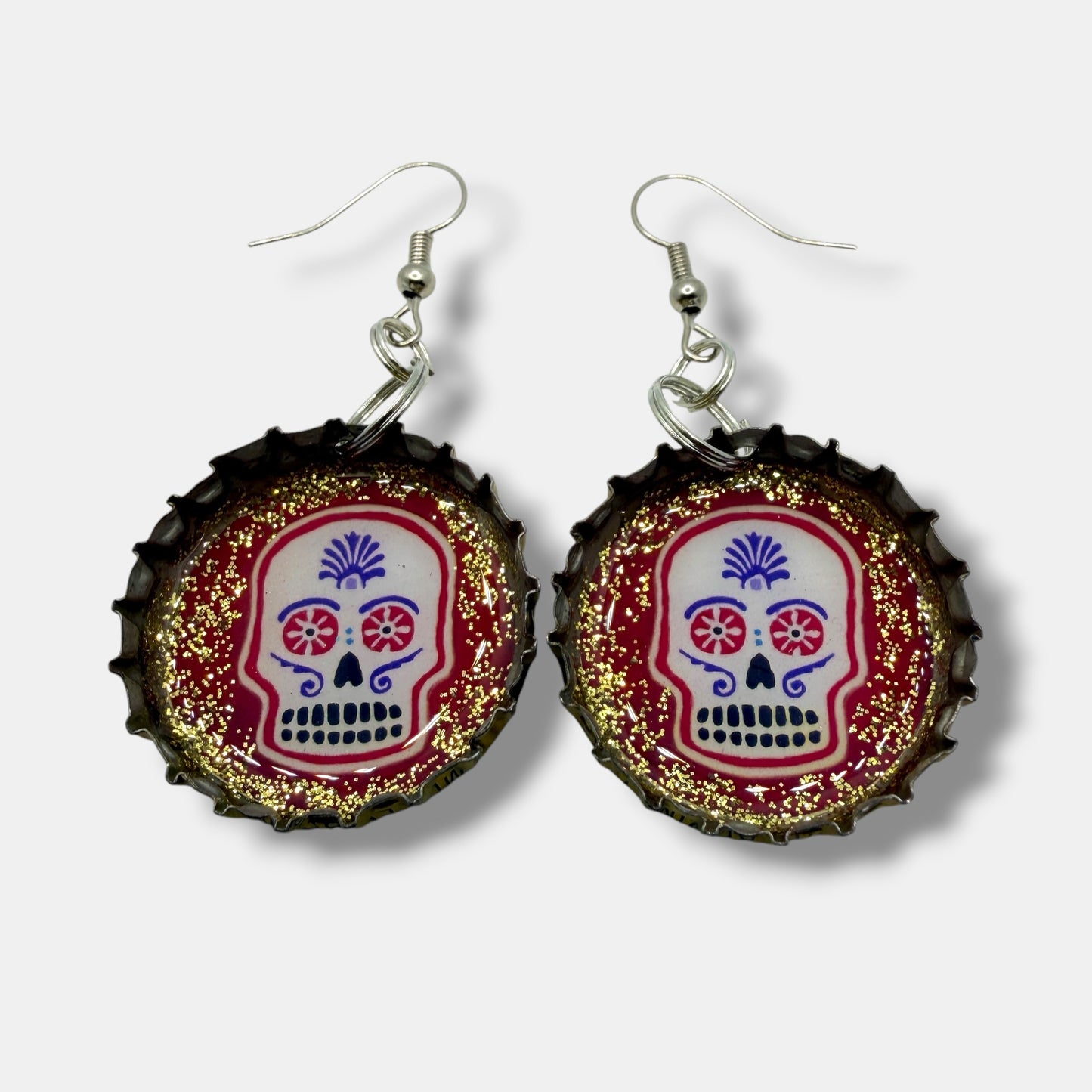 Miller Lite Upcycled Bottle Cap Skull Earrings