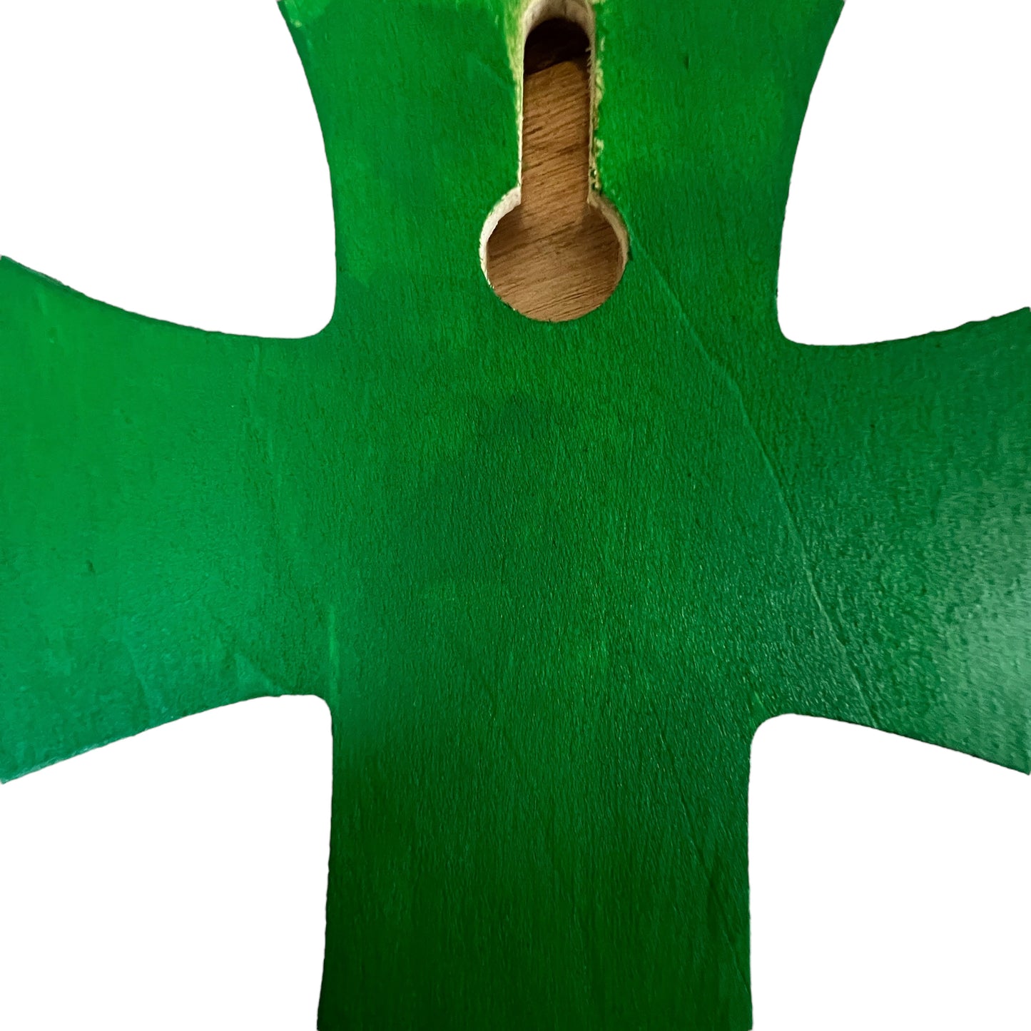Sacred Heart Wooden Cross – 8” Green Folk Art Cross with Bottle Cap Resin Images & Rhinestones