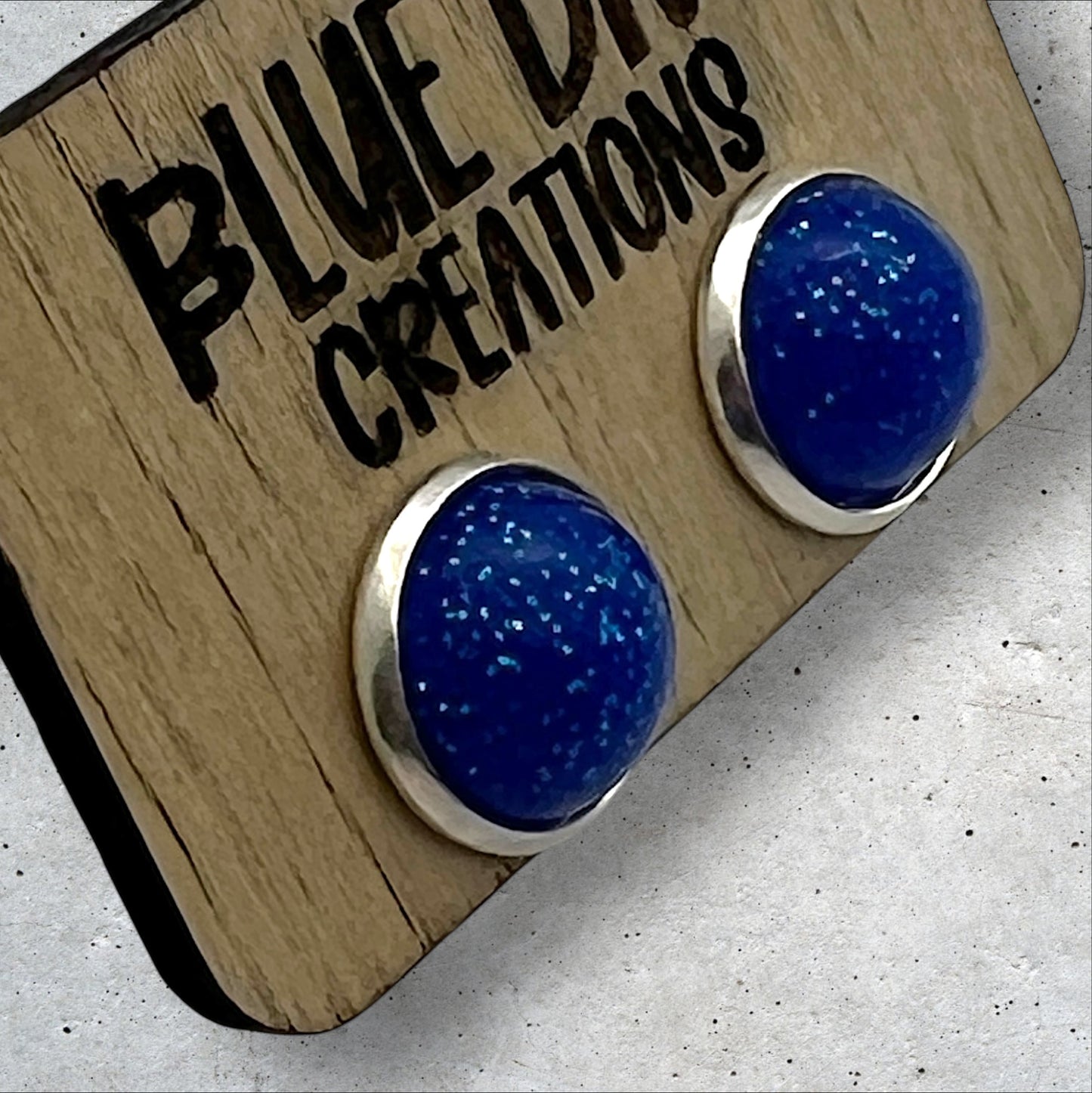 Blue Glitter Post 12mm Mini Earrings