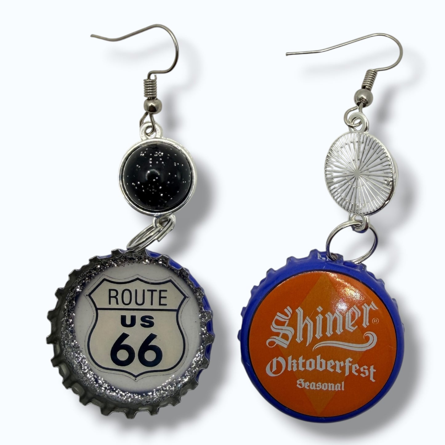 Upcycled Route 66 Shiner Bock Oktoberfest Beer Cap Earrings
