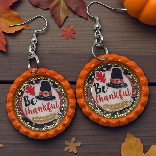 “Be Thankful” Bottle Cap Earrings