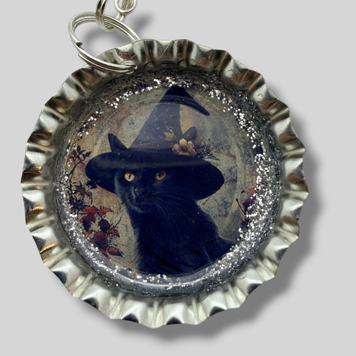 Black Cat Witch Bottle Cap Earrings