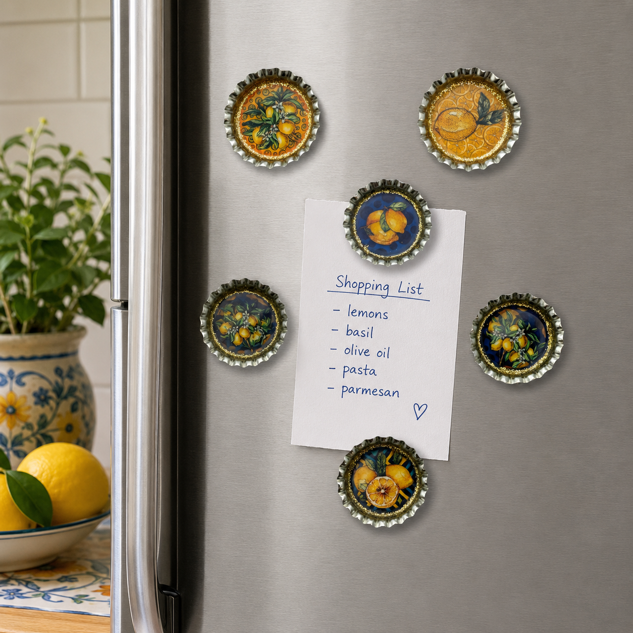 Amalfi Coast Lemon Bottle Cap Magnets