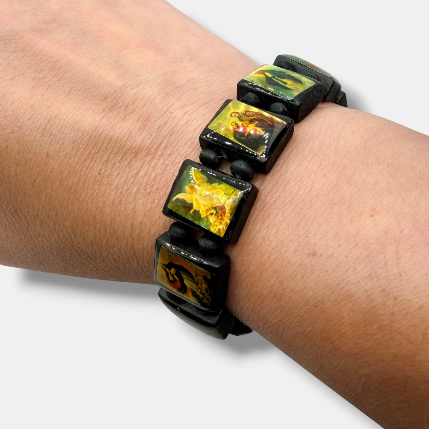 Catholic Saints Icon Stretch Bracelet – Black Wood Religious Jewelry